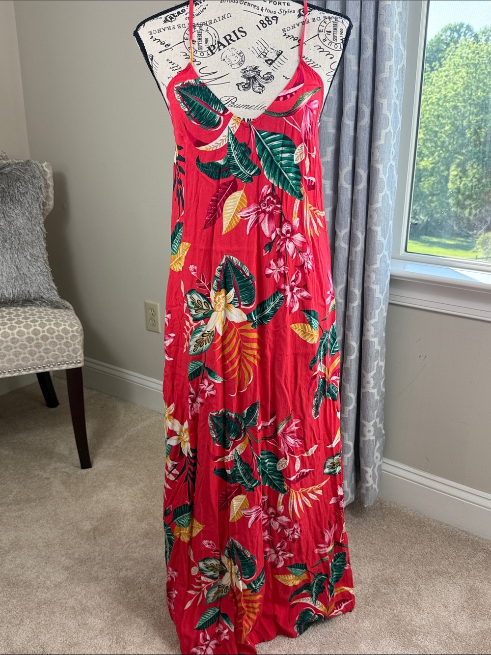 Tropical Red Floral Maxi Dress
